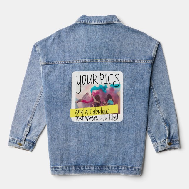 Personalized Photo and Text Colorful Denim Jacket (Back)