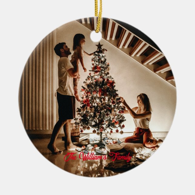 Personalized Photo and Text Custom Family  Ceramic Ornament (Front)