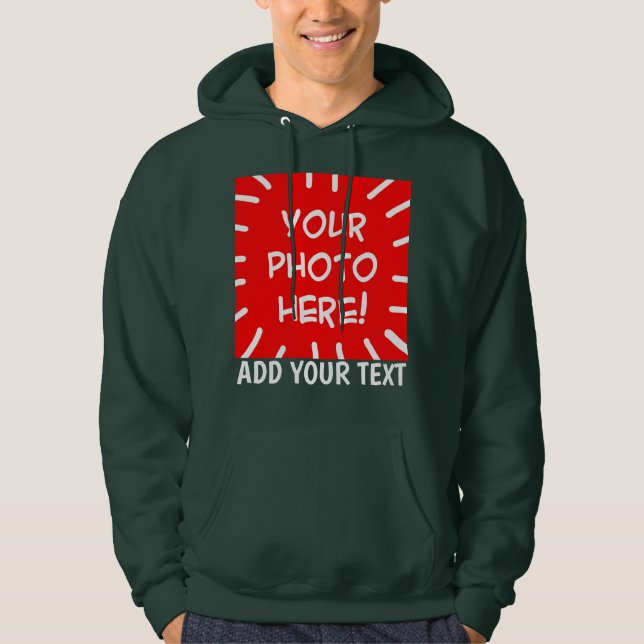 Personalized photo and text Dark Green Hoodie (Front)