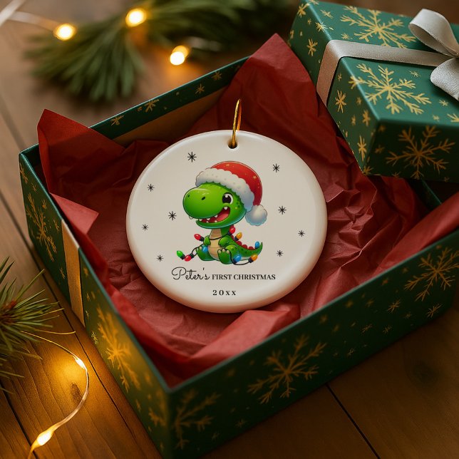 Personalized Photo and Text Dinosaur  Ceramic Ornament (Creator Uploaded)