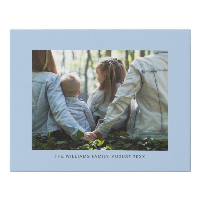 Personalized Photo and Text Dusty Blue Faux Canvas Print (Front)