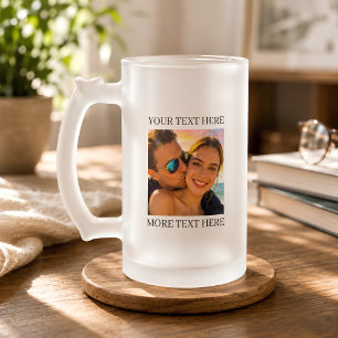 Personalized Photo and Text Frosted Glass Beer Mug