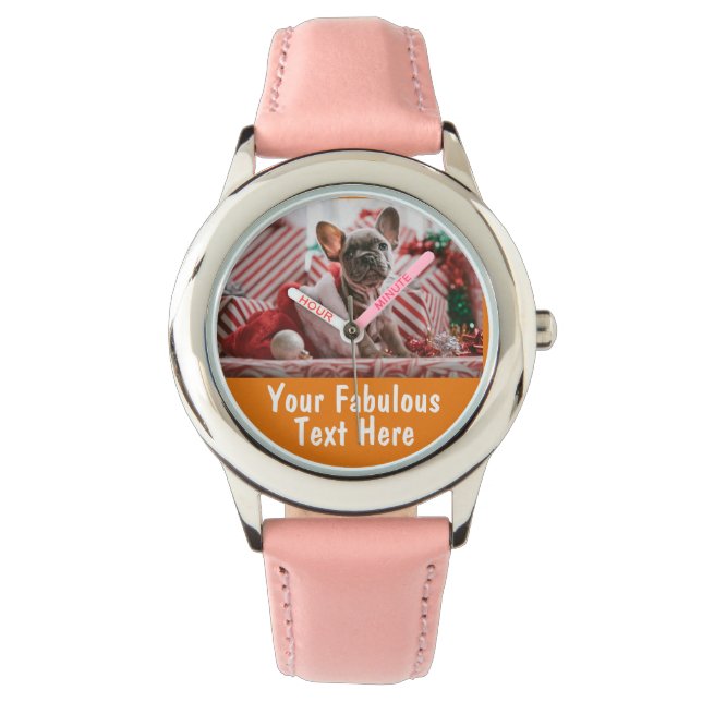Personalized Photo and Text Girly Orange Watch (Front)