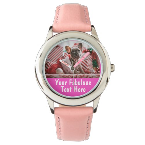 Personalized Photo and Text Girly Pink Hearts Cute Watch