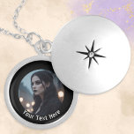 Personalized Photo and Text Goth Emo Black Locket Necklace<br><div class="desc">A stylish necklace to personalize with your own photo and text. Your chosen photograph will appear within a round black border,  with your text underneath in a cool font. This contemporary jewelry is a great match for a gothic,  emo or rock style,  and an ideal unique gift.</div>