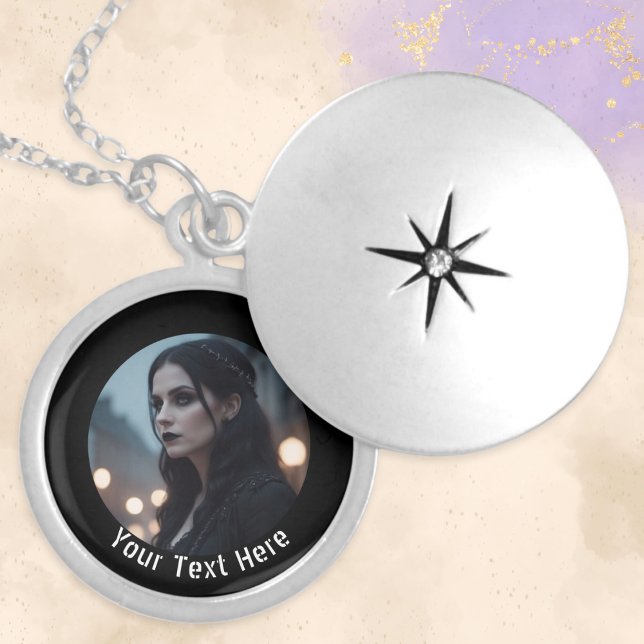 Personalized Photo and Text Goth Emo Black Locket Necklace (A goth and emo inspired photo locket to personalize with a name and favorite photograph)