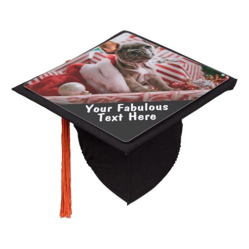 Personalized photo and text graduation cap topper