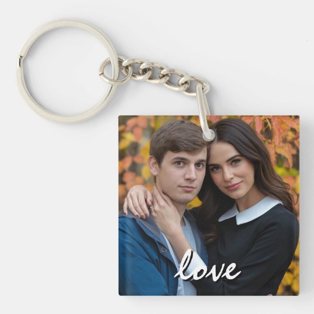 Personalized Photo and Text Happy Valentine's Day Keychain (Front)