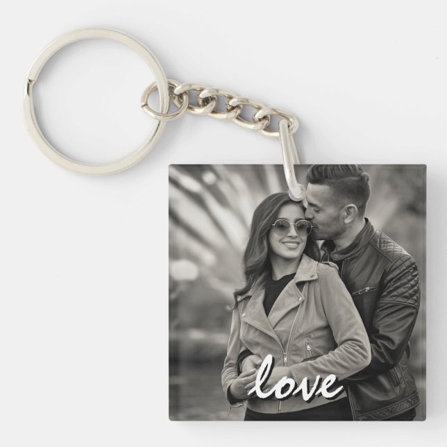 Personalized Photo and Text Happy Valentine's Day Keychain (Front)