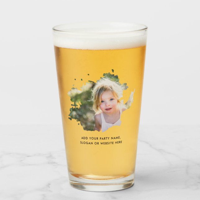Personalized Photo and Text Ink Spot Beer Glass (Front Filled)
