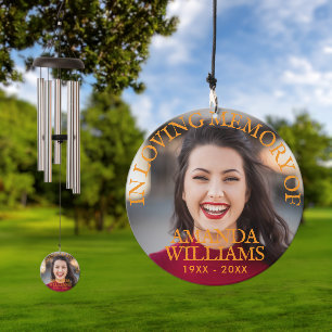 Personalized Photo and Text Memorial Orange Wind Chime