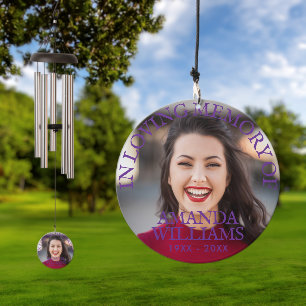 Personalized Photo and Text Memorial Purple Wind Chime