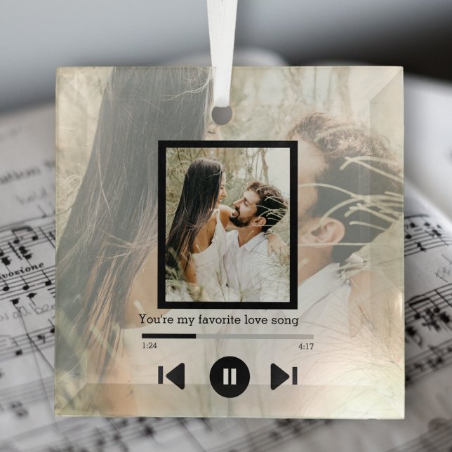 Personalized Photo and Text Music Player Glass Ornament (Creator Uploaded)