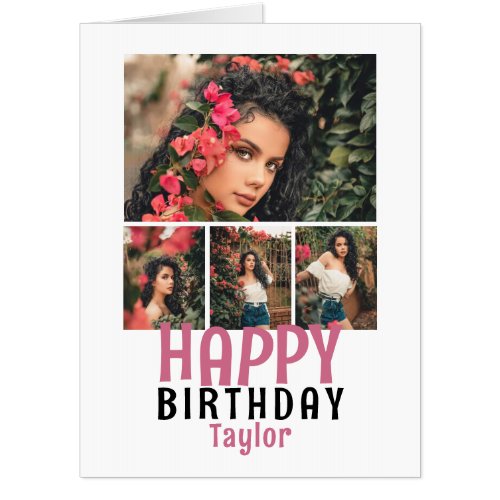 Personalized Photo and Text Photo Collage Birthday Card