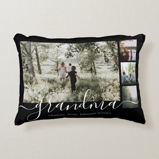 Personalized Photo and Text Photo Collage Family Accent Pillow (Front)
