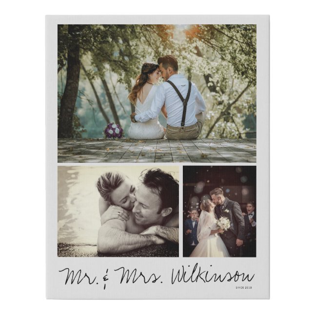 Personalized Photo and Text Photo Collage Family Faux Canvas Print (Front)