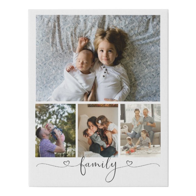 Personalized Photo and Text Photo Collage Family Faux Canvas Print (Front)