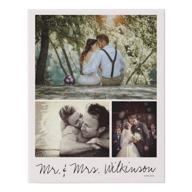 Personalized Photo and Text Photo Collage Family Faux Canvas Print (Front)