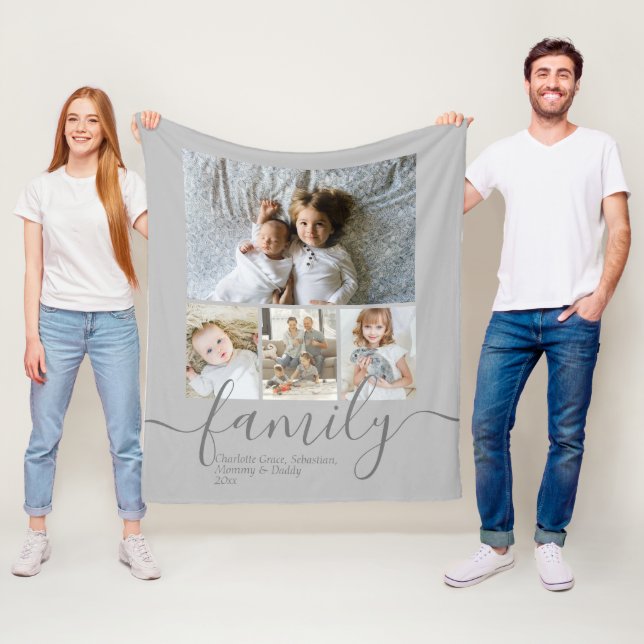 Personalized Photo and Text Photo Collage Family Fleece Blanket (In Situ)