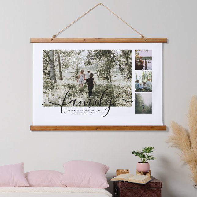 Personalized Photo and Text Photo Collage Family Hanging Tapestry (Bedroom)