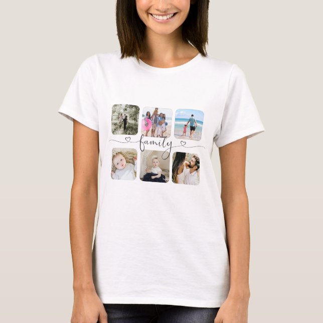 Personalized Photo and Text Photo Collage Family T-Shirt (Front)