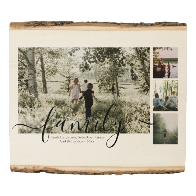 Personalized Photo and Text Photo Collage Family Wood Panel (Front)
