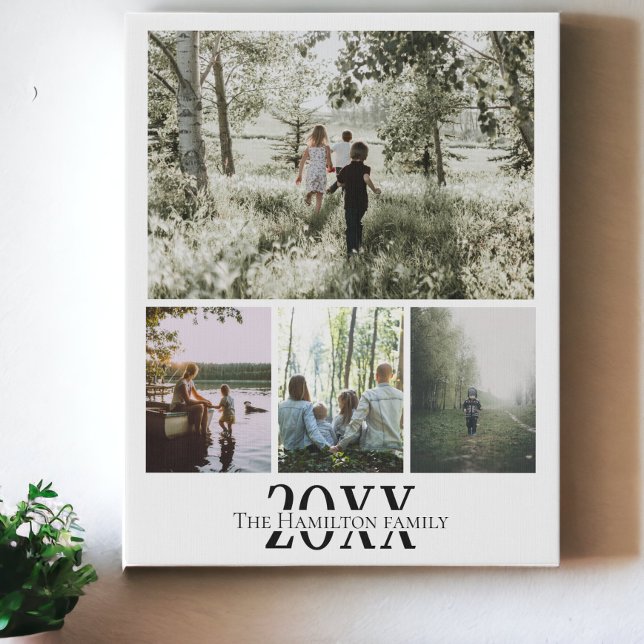 Personalized Photo and Text Photo Collage Faux Canvas Print (Photo and text personalized faux canvas print from Ricaso. Add own 4 photographs, perfect for family)