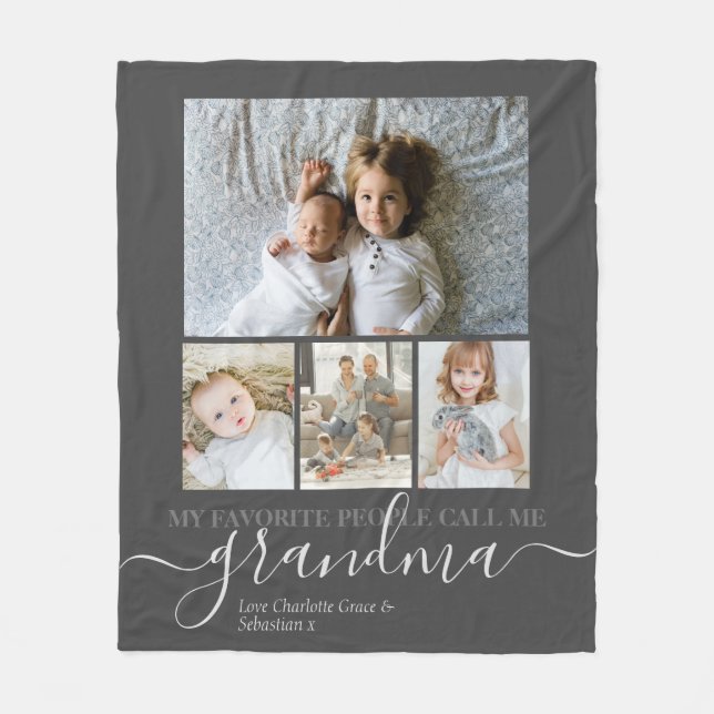 Personalized Photo and Text Photo Collage Fleece Blanket (Front)
