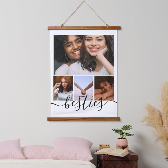 Personalized Photo and Text Photo Collage Friends Hanging Tapestry (Bedroom)