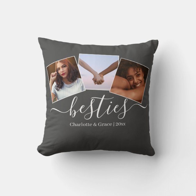Personalized Photo and Text Photo Collage Friends Throw Pillow (Front)