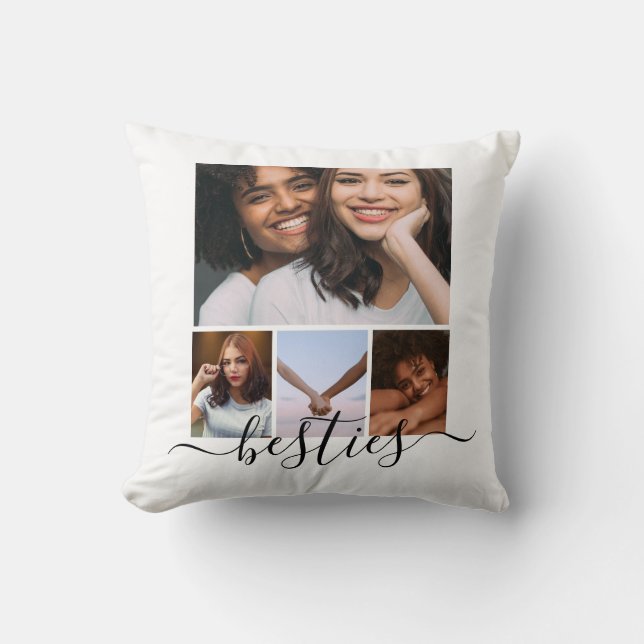 Personalized Photo and Text Photo Collage Friends Throw Pillow (Front)