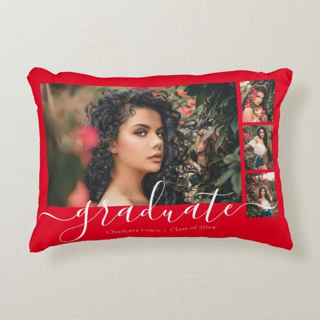 Personalized Photo and Text Photo Collage Graduare Accent Pillow (Front)