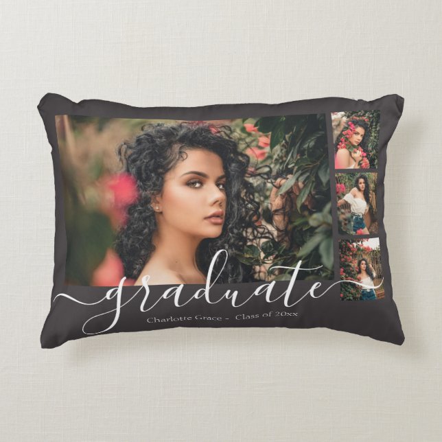 Personalized Photo and Text Photo Collage Graduare Accent Pillow (Front)