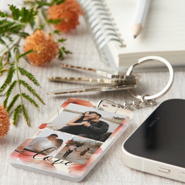 Personalized Photo and Text Photo Collage  Keychain (Front Right)