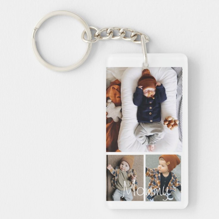 Personalized Photo and Text Photo Collage Keychain Zazzle
