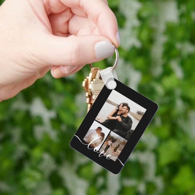 Personalized Photo and Text Photo Collage Keychain (Hand)