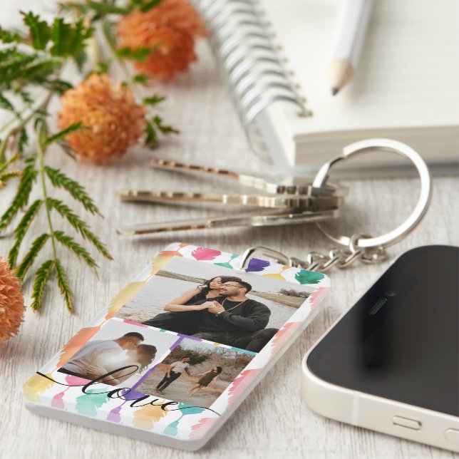 Personalized Photo and Text Photo Collage  Keychain (Front Right)