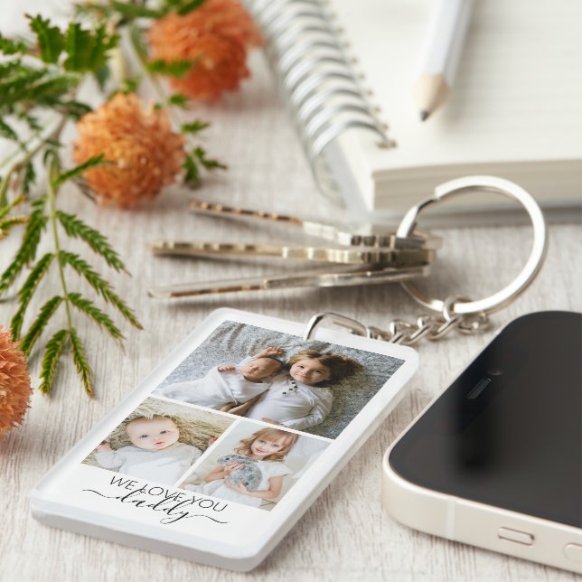 Personalized Photo and Text Photo Collage Keychain (Front Right)