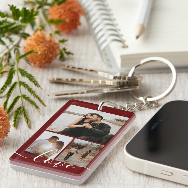 Personalized Photo and Text Photo Collage Keychain (Front Right)