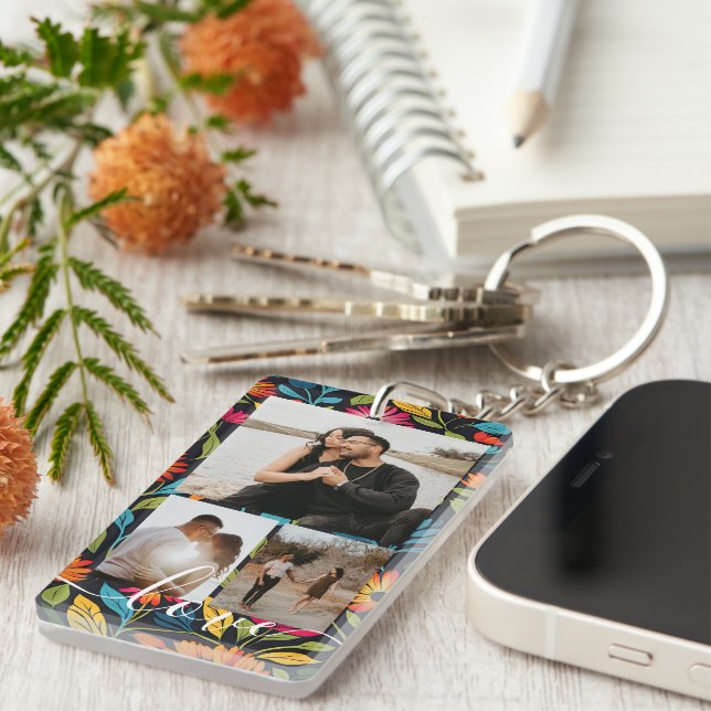 Personalized Photo and Text Photo Collage  Keychain (Front Right)