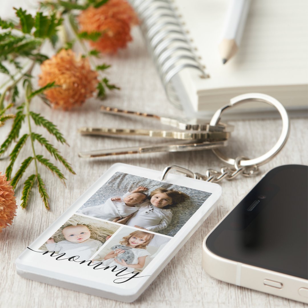 Personalized Photo and Text Photo Collage Keychain Zazzle