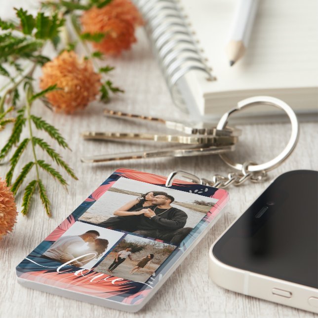 Personalized Photo and Text Photo Collage  Keychain (Front Right)