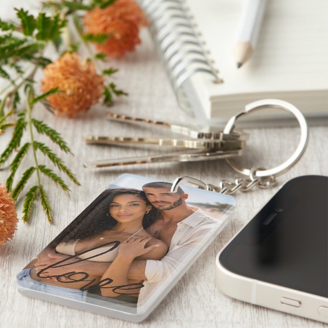 Personalized Photo and Text Photo Collage Keychain (Front Right)