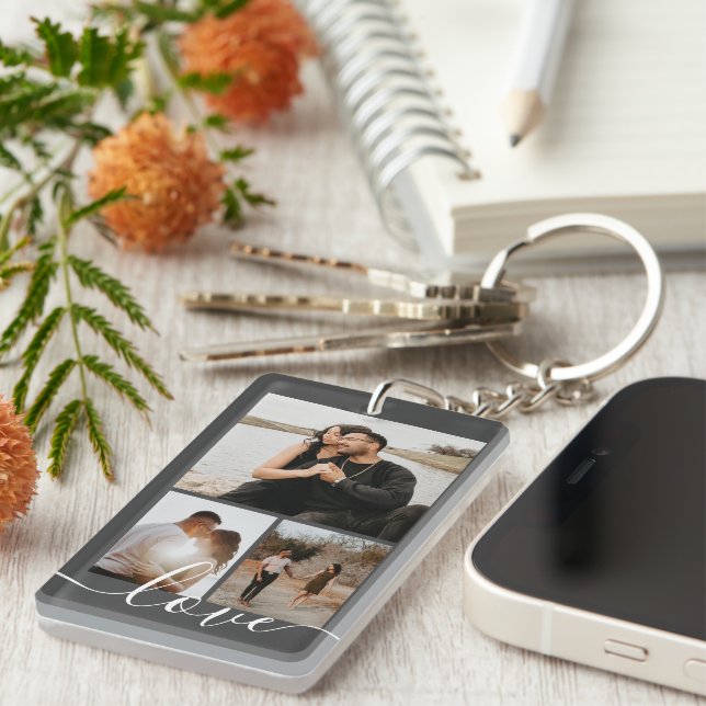 Personalized Photo and Text Photo Collage Keychain (Front Right)