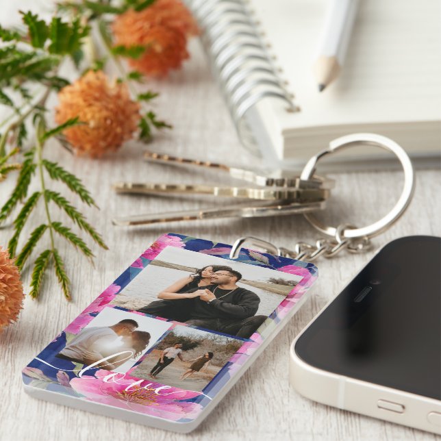 Personalized Photo and Text Photo Collage  Keychain (Front Right)