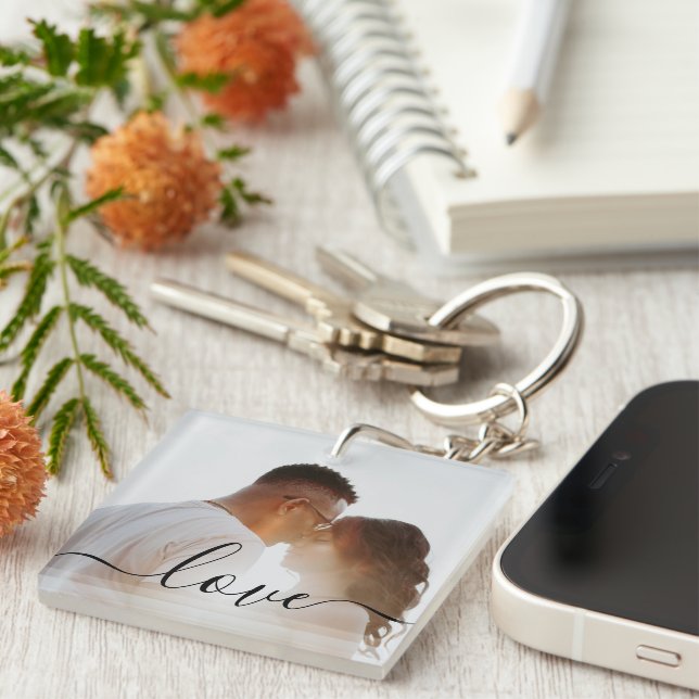 Personalized Photo and Text Photo Collage Keychain (Front Right)