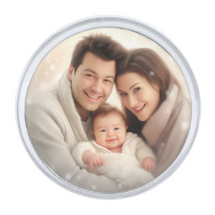 Personalized Photo and Text Photo Collage Keychain Silver Finish Lapel Pin