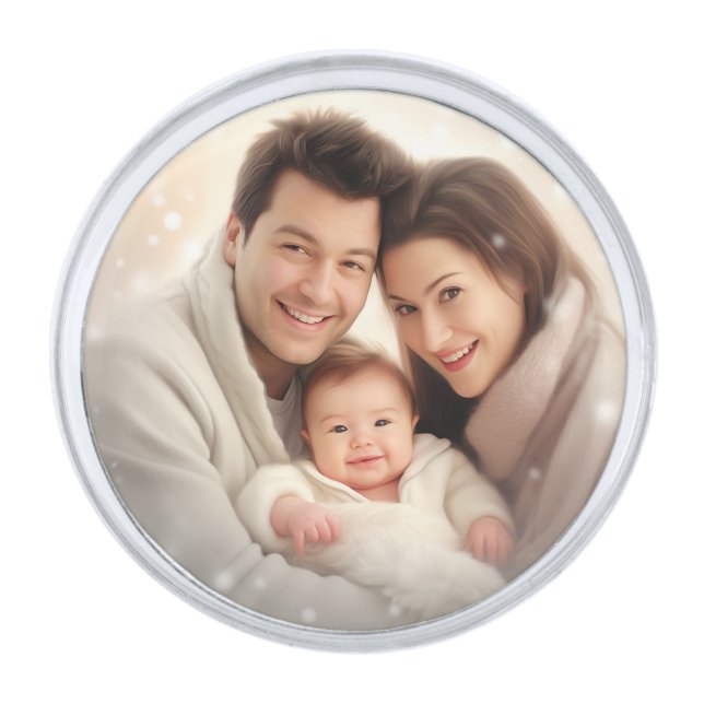Personalized Photo and Text Photo Collage Keychain Silver Finish Lapel Pin (Front)