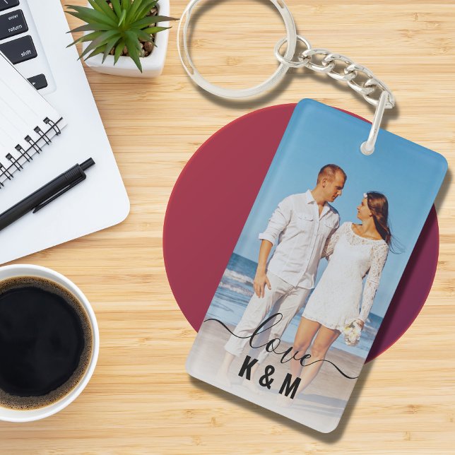 Personalized Photo and Text Photo Collage Modern Keychain (Creator Uploaded)