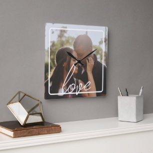 Personalized Photo and Text Photo Collage Square Wall Clock